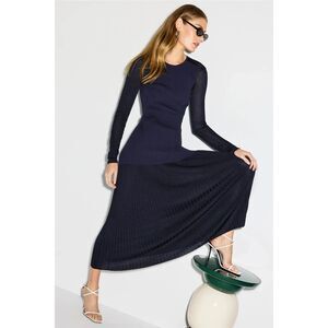 Derek Lam 10 Crosby x RTR Semi Sheer Knit Midi Dress Designer, Navy Size Small